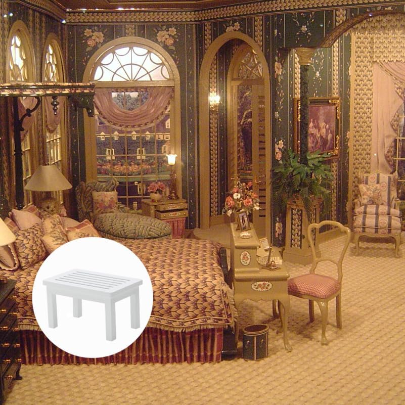 Miniatura 3 de SAFIGLE Mesa de café de madera en miniatura, modelo de mesa de té blanca para casa de muñecas, escritorio de café, adorno de muebles pequeños para