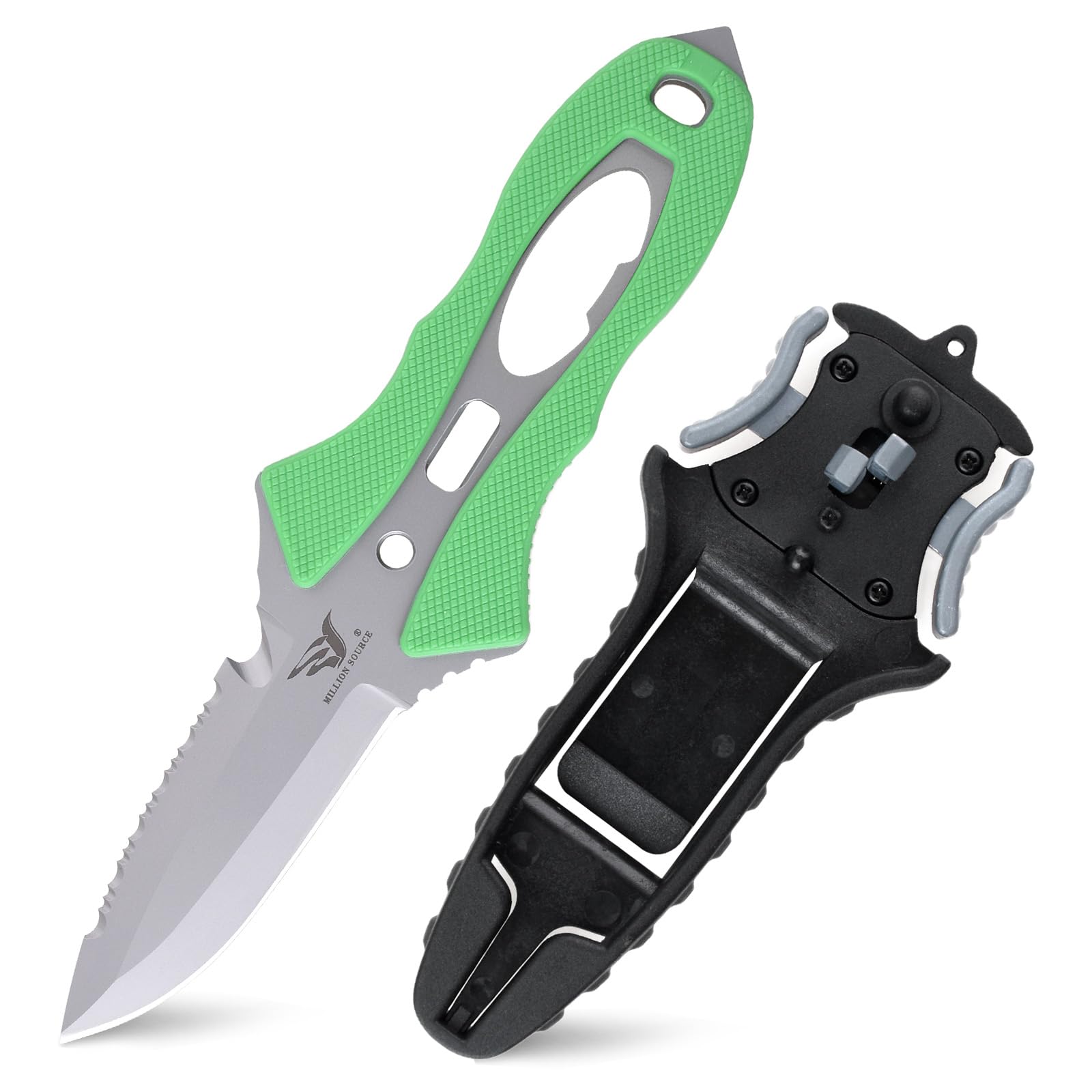 Tauchmesser Outdoor Rettungsmesser - 19 cm - Mit Sägezacken, Leuchtgriff& mehr - Ideal für Tauchen, Überleben & Notfälle