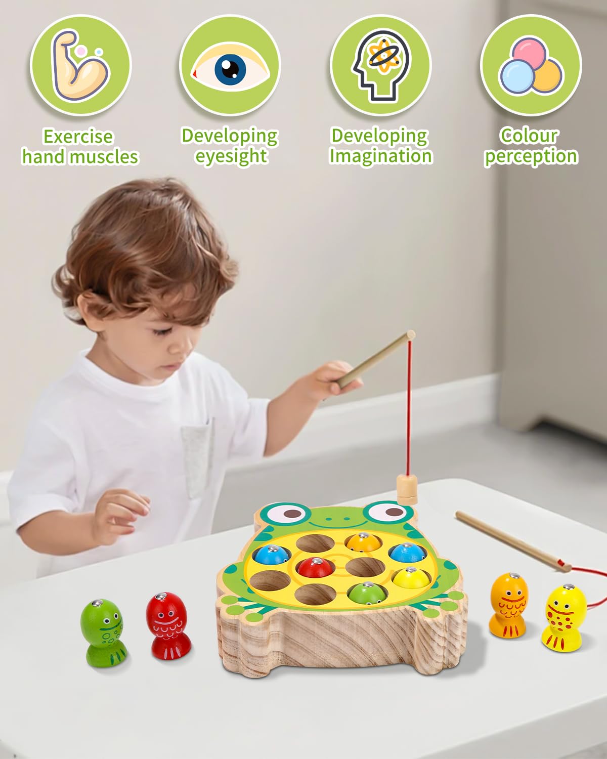 Juguetes Montessori 2 Años,Juegos magnéticos de Pesca de Madera, Juego de Pescar para Niños, Regalos educativos para niños de 3 4 5 años