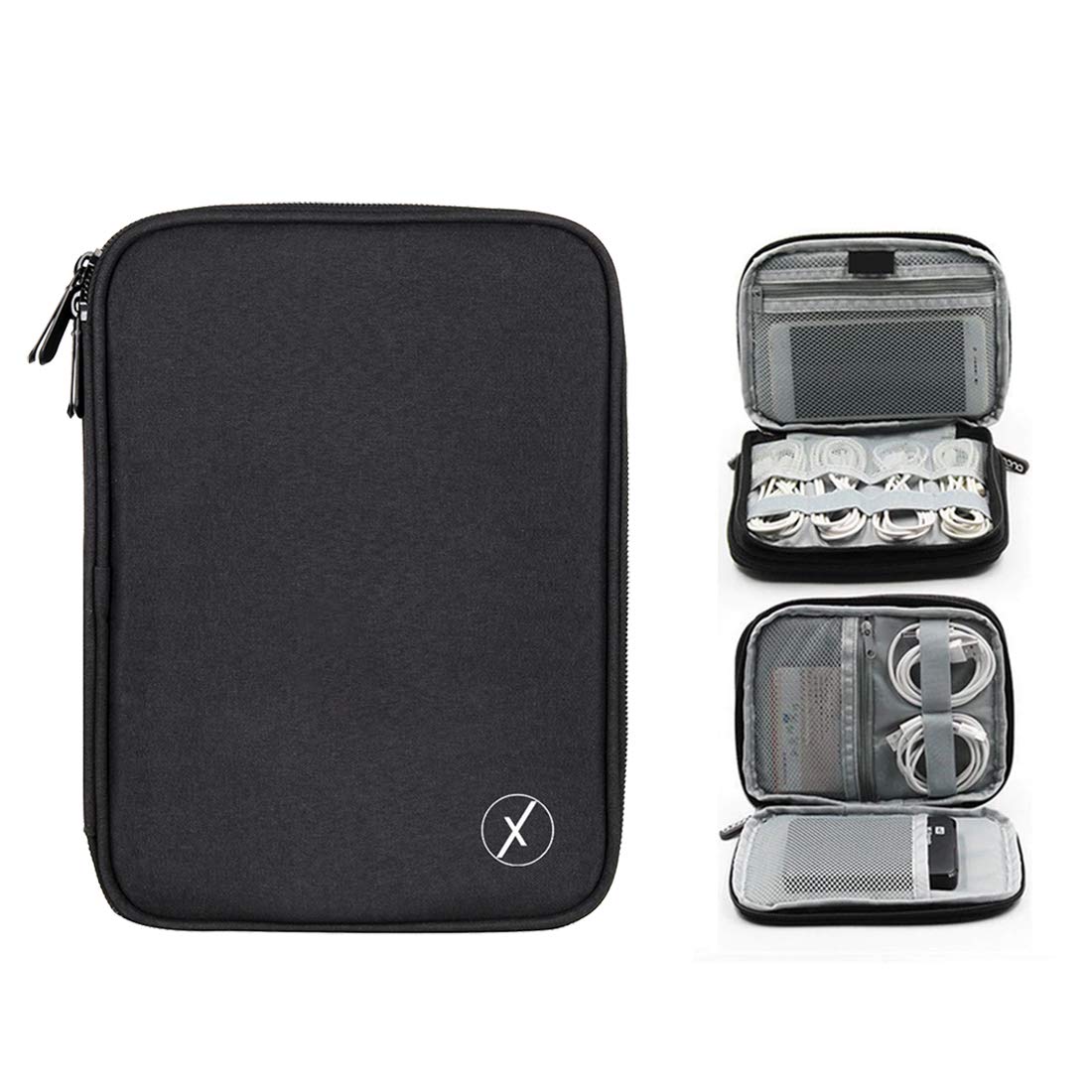 Xmate Waterproof Double Layer-Electronic Travel Organiser, Universal Travel Case, Portable Zippered Pouch for All Small Gadgets, HDD, Power Bank, USB Cables, Power Adapters (Black)