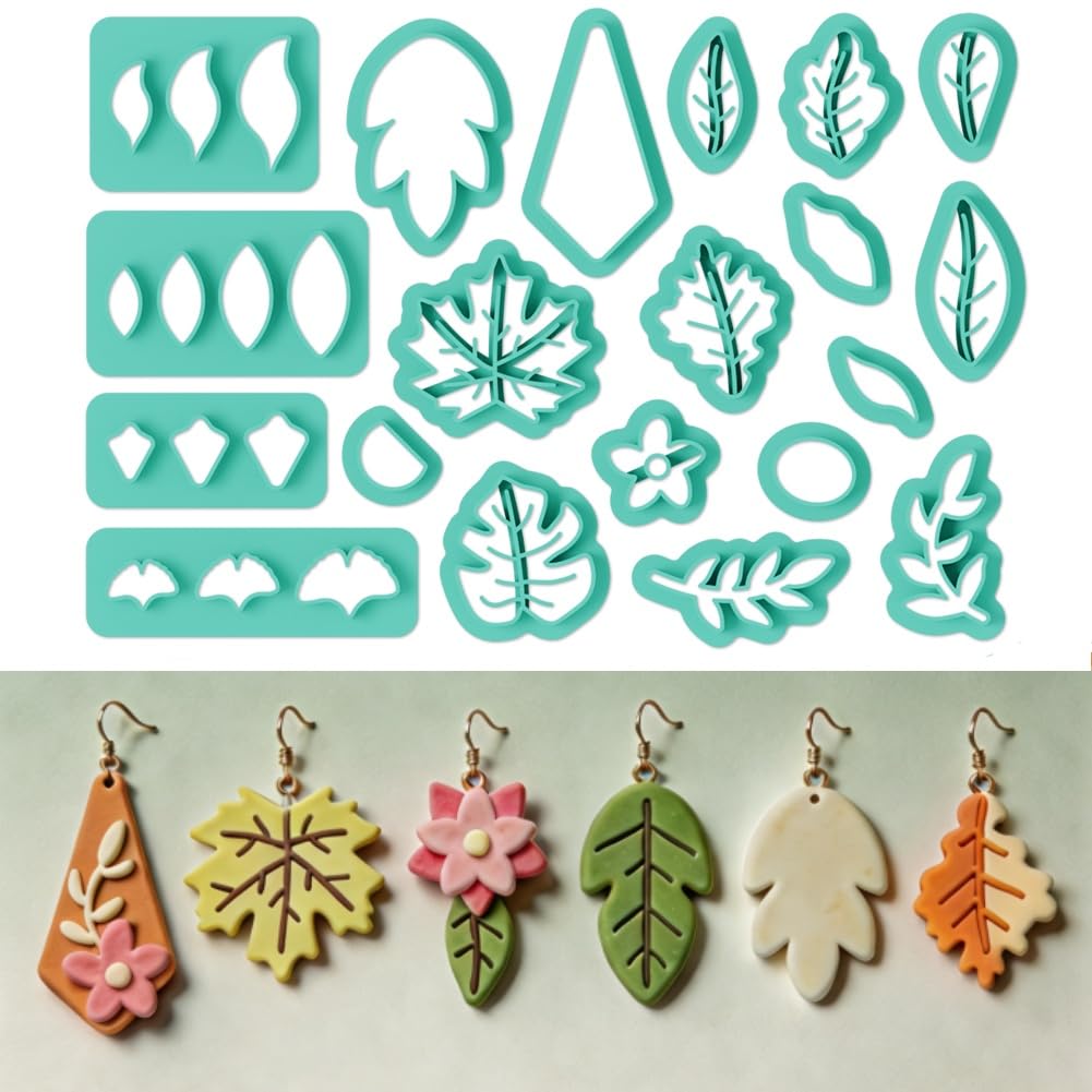 ORIGACH 20 Pcs Plant &amp; Maple Leaf Polymer Clay Cutters Set