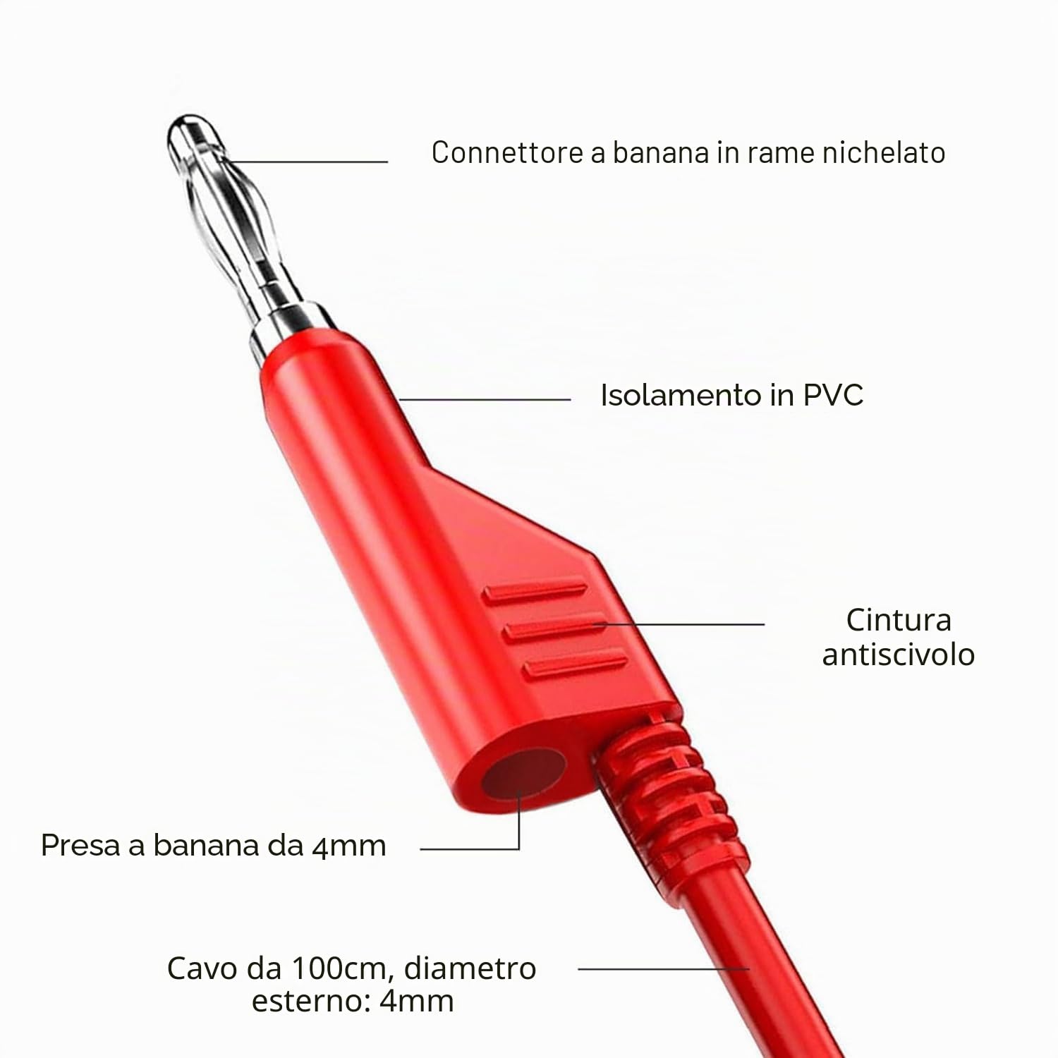 Set di puntali per multimetro da 30 pezzi, puntali con spina a banana da 4 mm impilabili a doppia estremità con clip a coccodrillo isolate, connettori a forcella, sonde di test