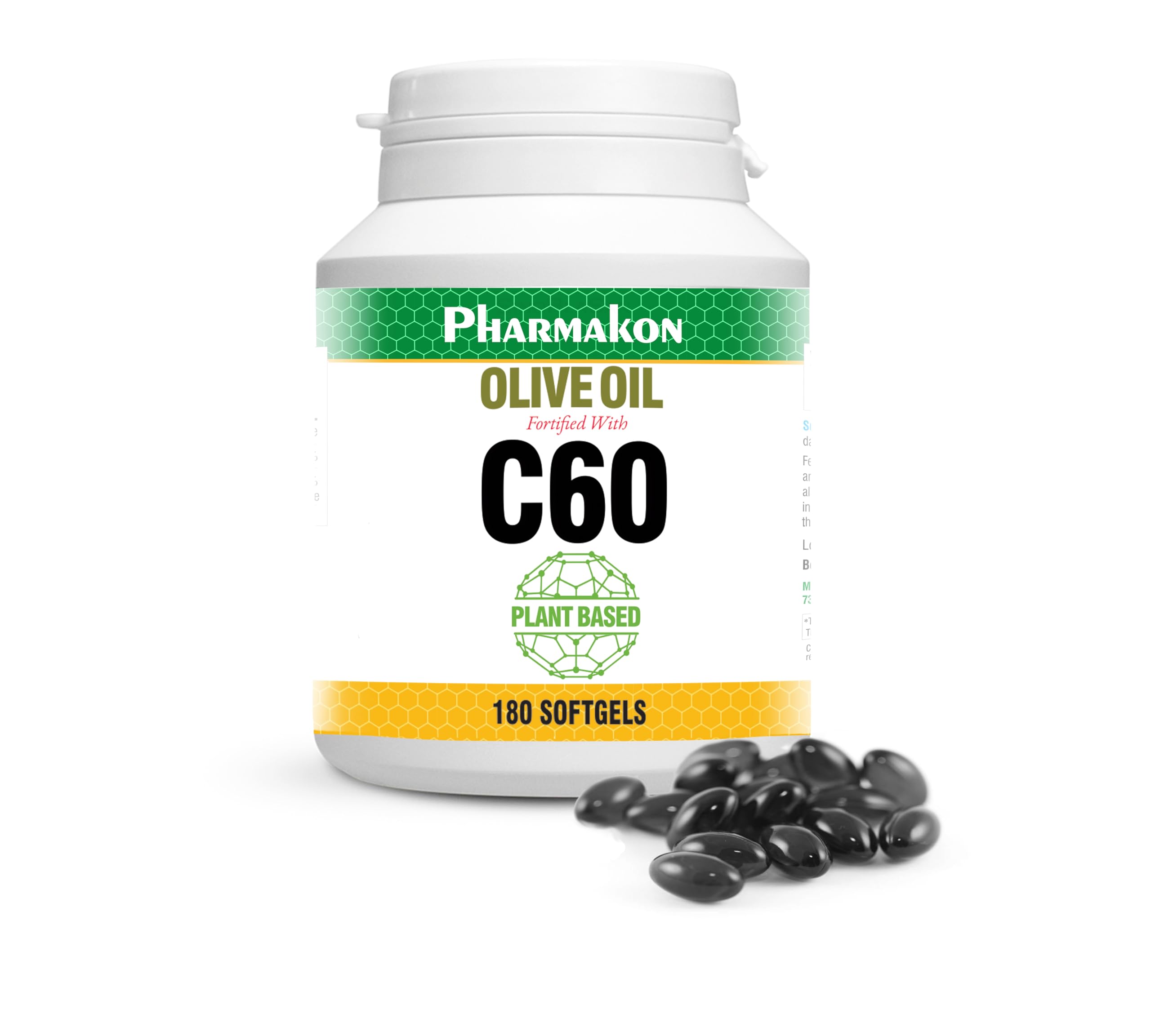 C60 Enriched Olive Oil Capsules, Plant Based. (180 Count)