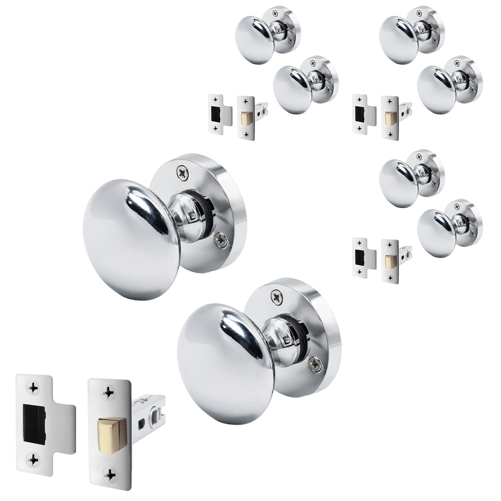 Eai Polished Chrome Chrome Door Knob Set - 4 Pairs Of Victorian Mortice Knobs (55Mm) & Latch (76Mm) For Internal Doors
