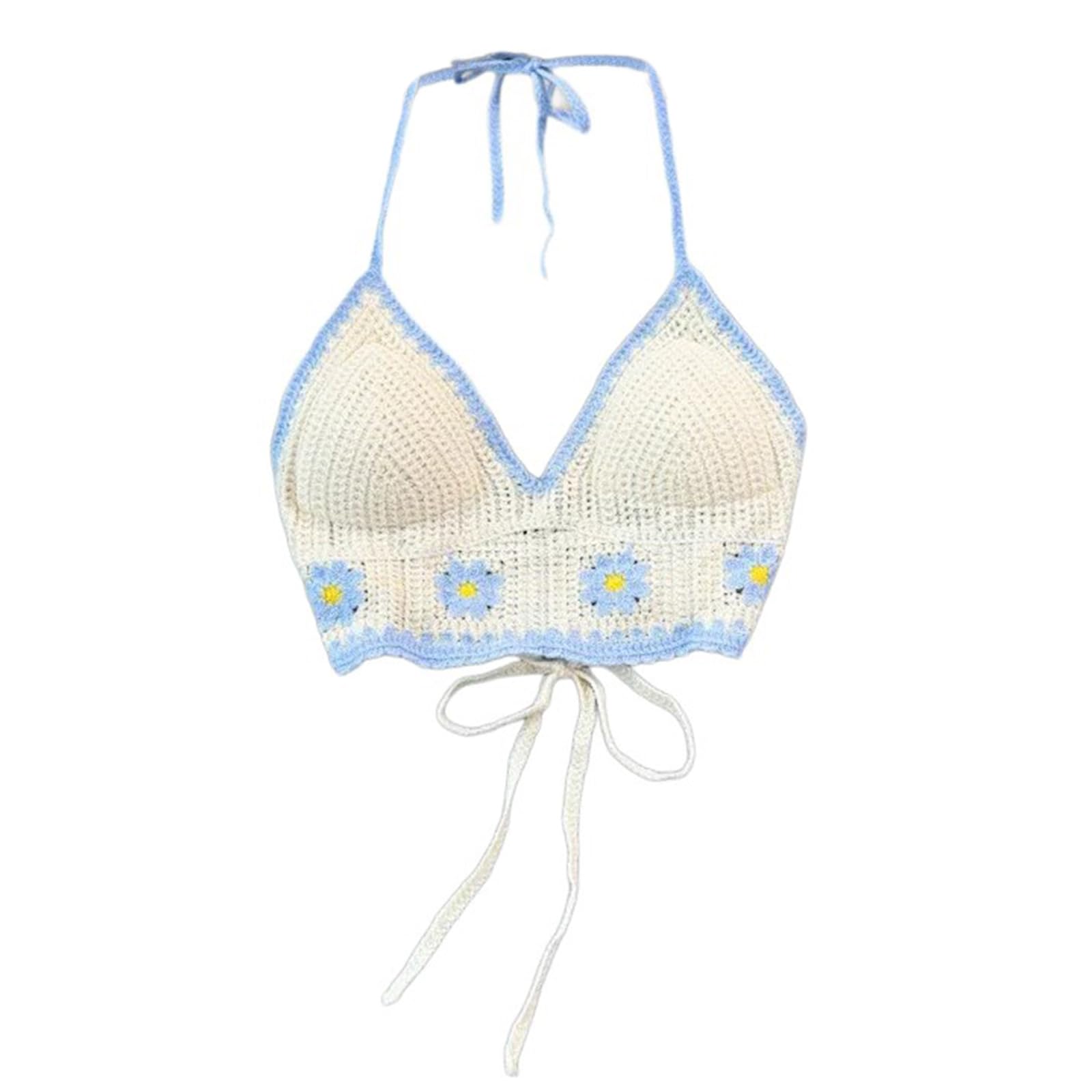Crocheted Halterneck Camisole Bras Knitted Flower Beach Holiday Bustiers Crop Top Vests Halterneck Backless Crop Top