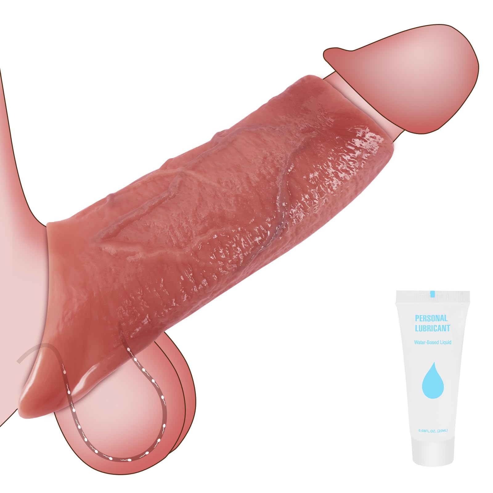 Realistic Penis Sleeve Extender Sex Toys for Men Reusable Liquid Silicone Cock Sleeve Extension with Penis Ring Male