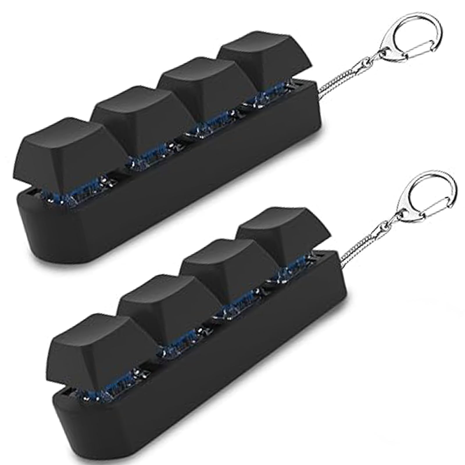 2 Pcs Keyboard Fidget Toy with Keychain, Portable 4-Button Clicky Fidget Keyboard, Durable Stress Relief Clicker Toy for Adults & Kids, Funny Sensory Toy & Gift for Office, School & Travel (Black)