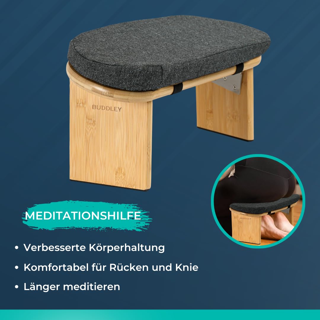 Buddley Banc de méditation pliable - Tabouret de yoga ergonomique avec coussin