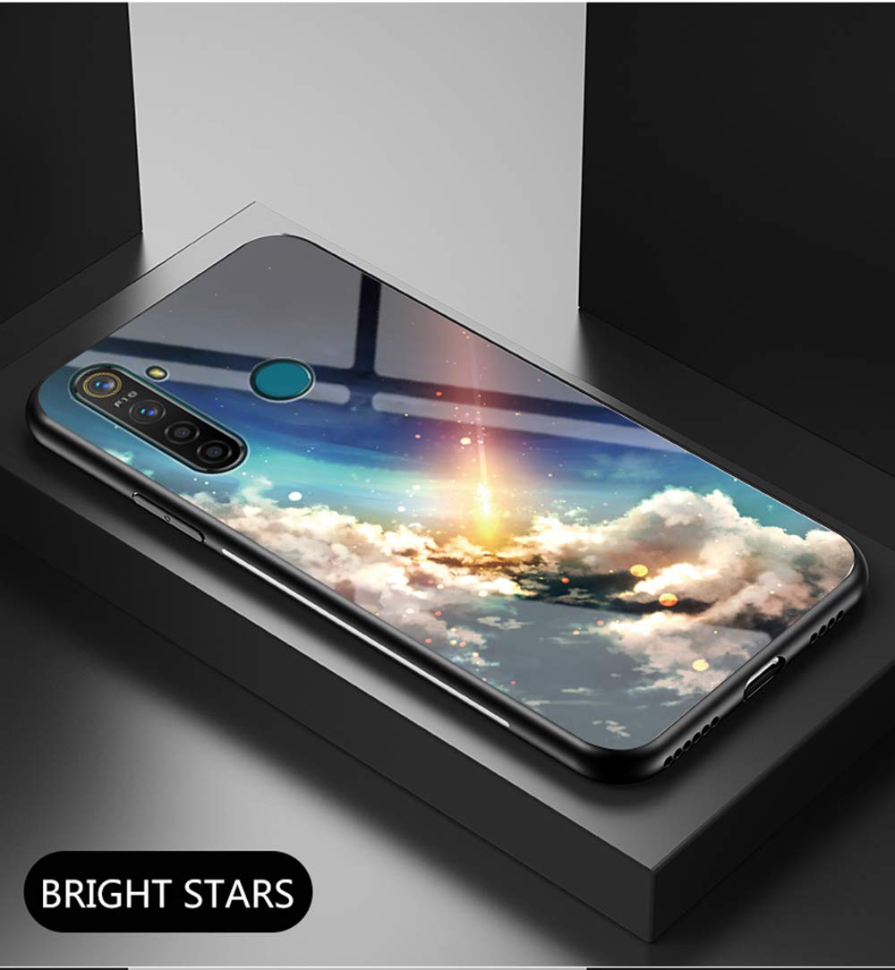 BRAND SET Cover Per Oppo Realme 5 Pro | Vetro Temperato Posteriore + Bordo In TPU Morbido - Cielo Stellato Viola - 3