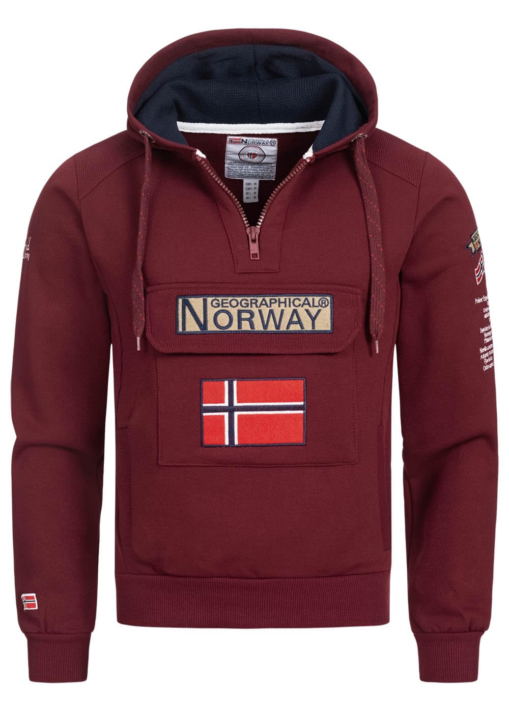 Geographical Norway da Uomo Felpa con Cappuccio Mezza Zip con Cappuccio e Marsupio Felpa con Cappuccio a Maniche Lunghe per Il Tempo Libero Casual Produzione BANS