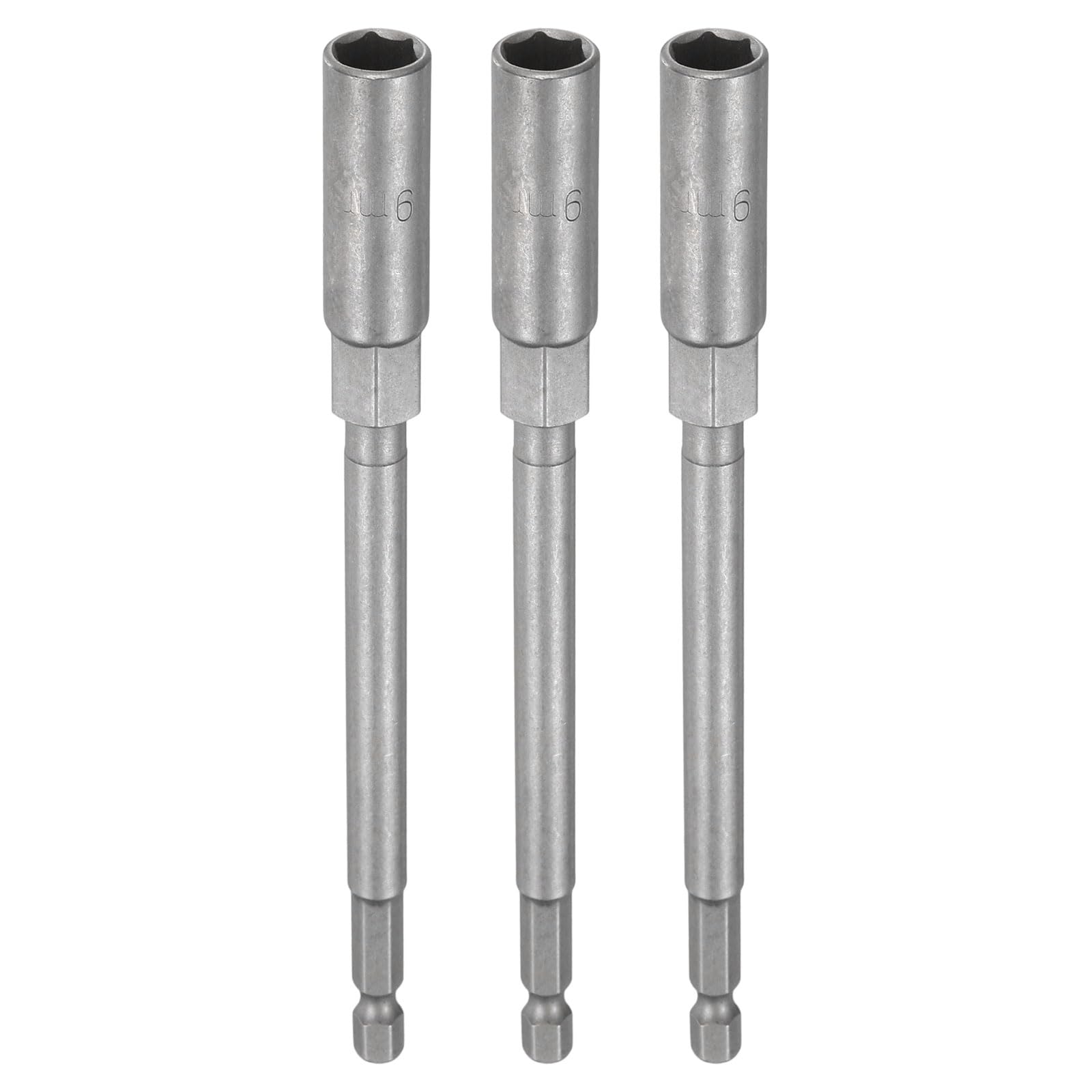 sourcing map 3pcs Nut Driver Drill Bit 9mm Metric Impact Socket 1/4" Hex Shank 6" (150mm) Extra Long 6-Point Sockets Quick-Change CR-V Steel Bolt Setter for Power Drill Drivers