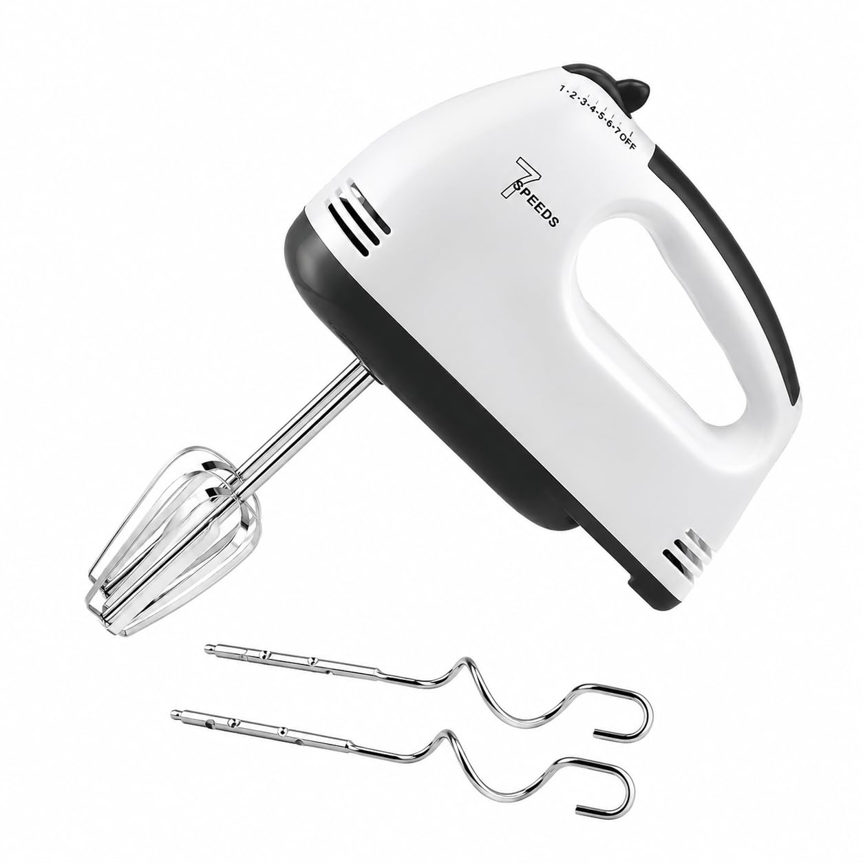 Batedeira de Mão Elétrica 7 Velocidades 127V | Mixer Portátil com Batedores e Ganchos