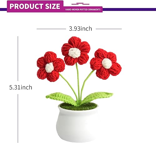 Miniatura 2 de ZBGUN Decoración de tablero de instrumentos de flores para automóvil, 5.3 x 3.9 pulgadas, bonita planta creativa tejida a mano, adorno de consola