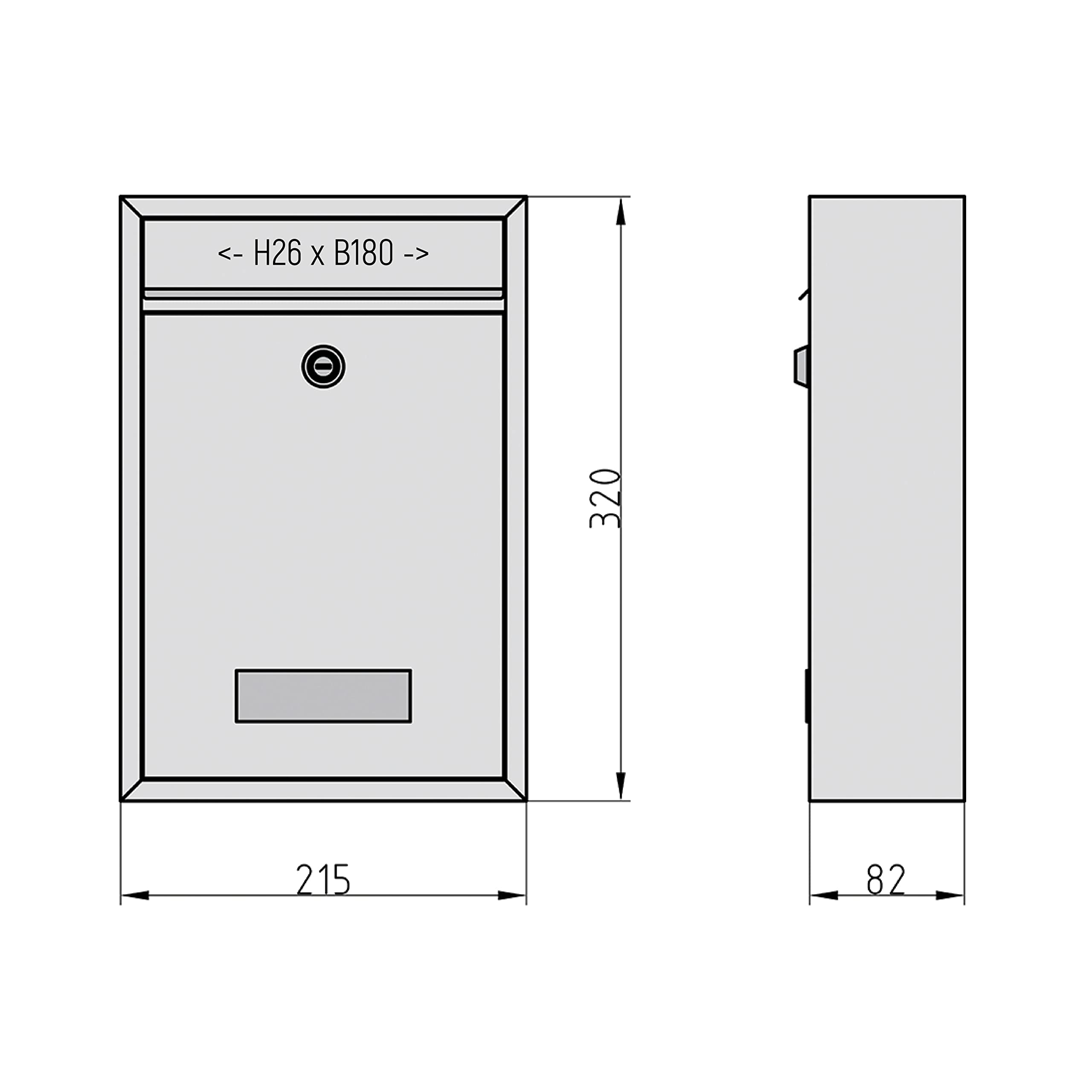 BASI Juego de 3 buzones de pared de acero, color antracita mate, con placa para nombre, cerradura cilíndrica con 2 llaves, incluye material de fijación, sistema de buzón, 3 unidades