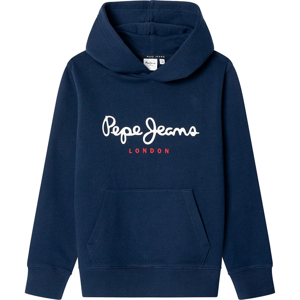 Pepe Jeans Boy's Art Hoodie Sweatshirt, Blue(Navy), 16 Years