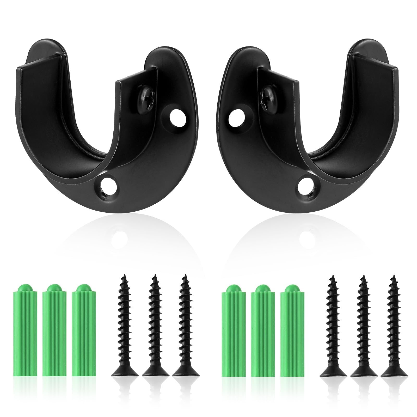 Waziaqoc 2 Staffe A U Per Asta Armadio - Supporto Per Tende E Guardaroba - In Acciaio Inox Nero - Adatto Per Aste Da 2,5 Cm - 2