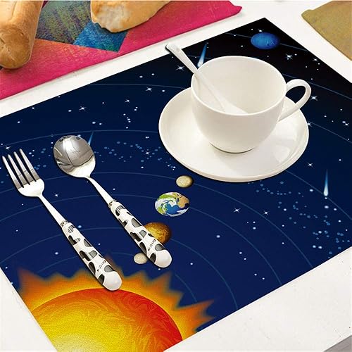 Miniatura 5 de Juego de 4 manteles individuales de sistema solar, con ilustración de 9 planetas, resistentes al calor, para mesa de comedor, antideslizantes, 18 x
