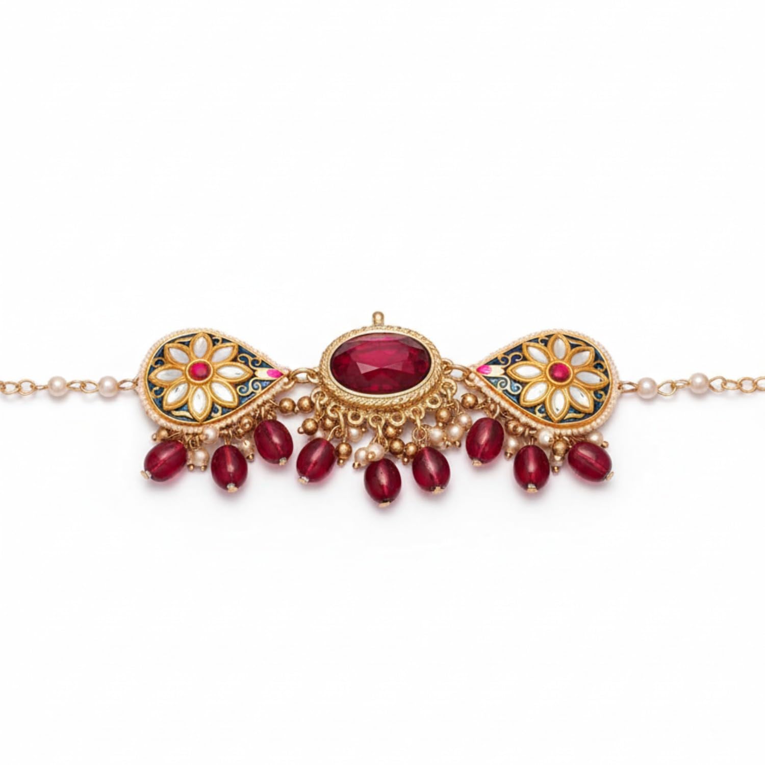 BY EVERSTYLISH Sindurini Vermilion Grace Statement Kundan Polki Necklace With Red Gemstones And Enamel Accents Lightweight Jewelry For Women | Party, Festive, Wedding & Gifting-image-5