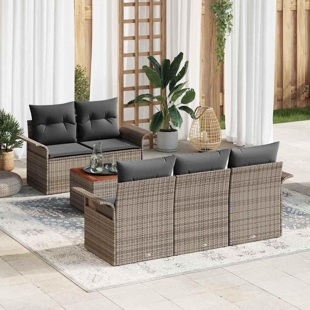 Canapé de jardin en résine tressée premium | Salon de jardin 6 pièces gris et robuste