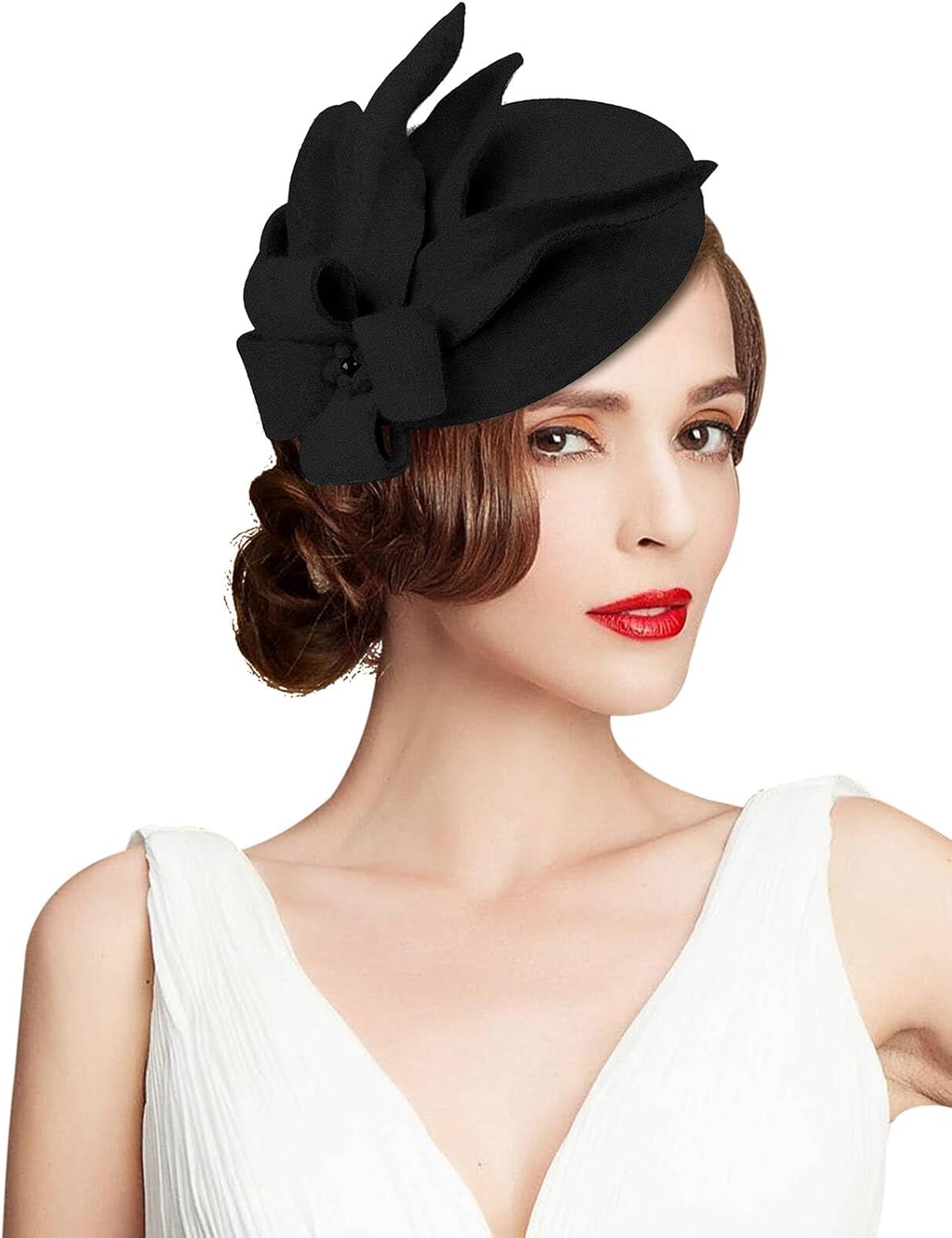 Wool Fascinator Pillbox Hat Winter British Wool Felt Hat for Women Wedding Church Hat Flower Fedoras