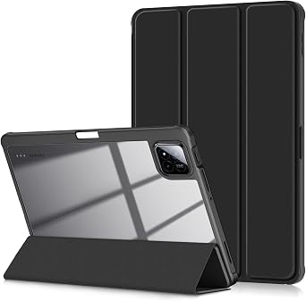 Case Compatible with Xiaomi pad 7/7 Pro 11.2" 2024,Slim Drop Protection Tri-Fold with Hard Shell Transparent Back and Pen Holder Stand Smart Cover with Auto Wake/Sleep,Black