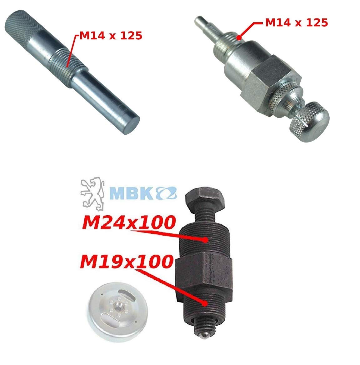 cyclingcolors Mallette Outil REGLAGE Moteur MOBYLETTE MBK 41 51 Scooter Speedfight Trekker Buxy : ARRACHE Volant 19x100-24x100 + Bloque Piston + PIGE Calage