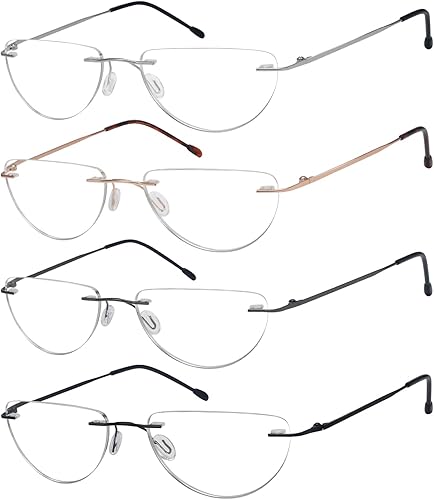 Eyekepper Paquete de 4 lentes de lectura sin montura livianas para mujeres y hombres, lectores de media luna +3.25
