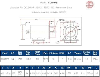 Hallmark Industries MD0507E 3/4 HP 12V DC Motor - 1800 RPM TEFC 56C Frame with Foot Mount