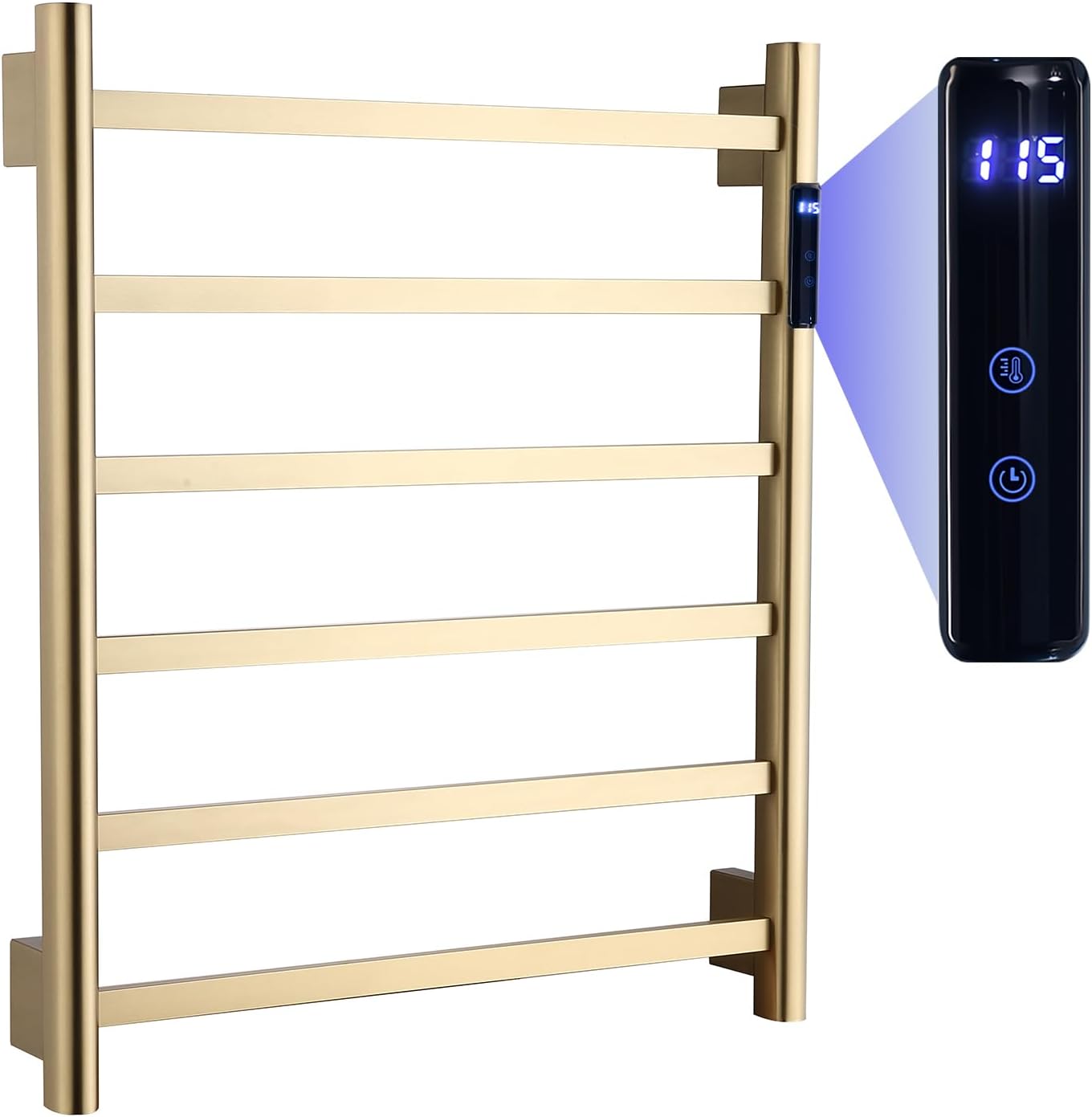 TRUSTMI Electric Towel Heated Rack, Wall Mounted 6 Bar Towel Warmer Cloth-Dryer with Built-in Timer and Temperature Indicator, 1-24 Hour, 115°F-155°F, Touch-On, Matte Black