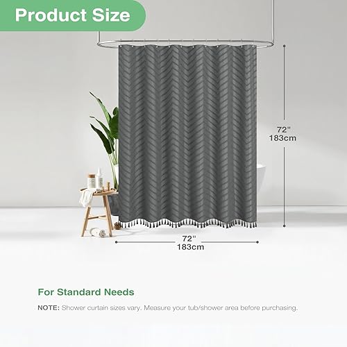 Vista 115 de Dynamene - Cortina de ducha, bohemia y rústica con rayas con chebrón en relieve, cortina texturizada para decoración de baño, juego de cortina A.