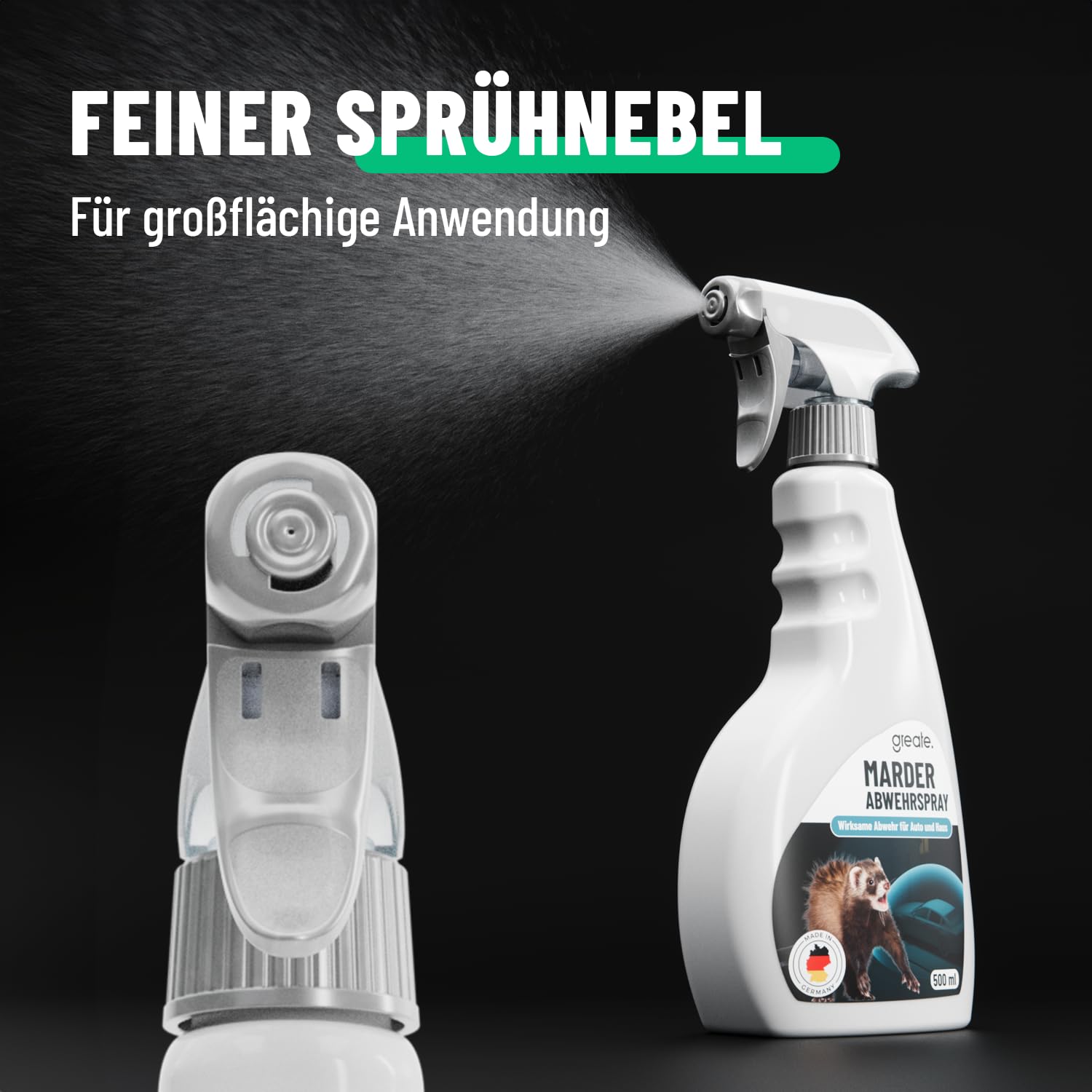 greate Zestaw do odstraszania kun – Made in Germany spray przeciw kunom 500 ml + ultradźwiękowy odstraszacz kun do samochodu z przyłączem akumulatora 12 V