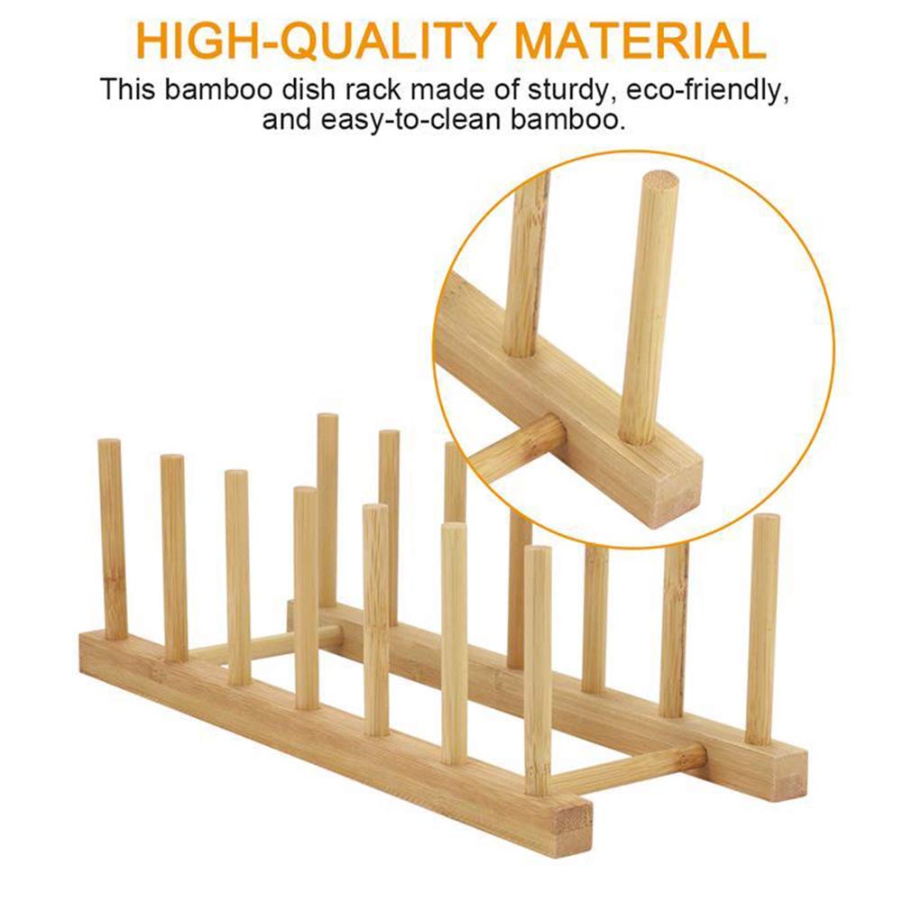 Frcctre Égouttoir à Vaisselle En Bambou, 10 Emplacements, égouttoir à Vaisselle En Bois, Support De Couvercle De Casserole, Organiseur De Rangement Pour Comptoir
