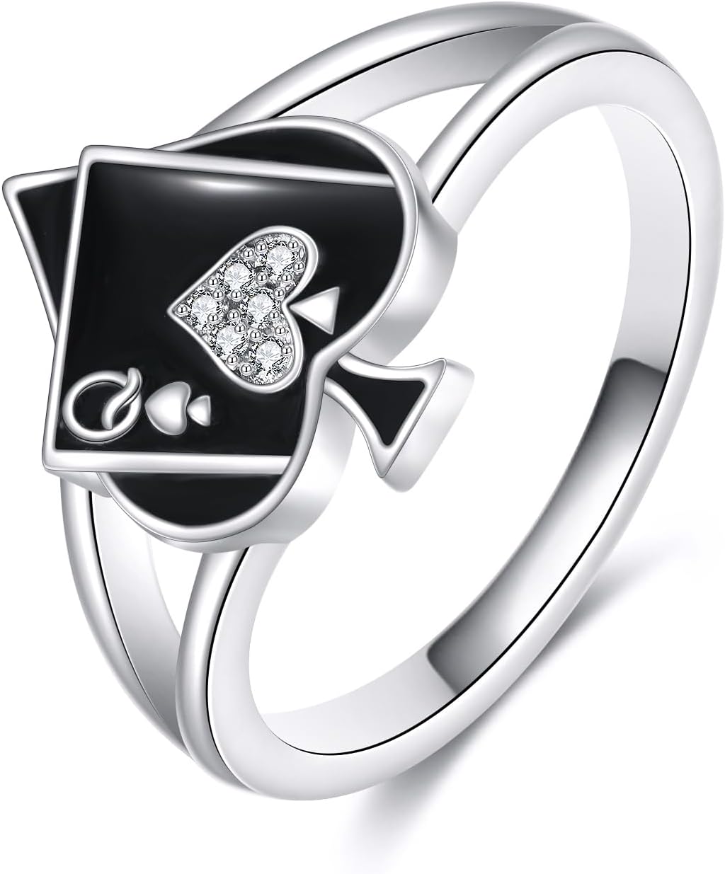 Ace Ring for Women Sterling Silver Poker Ace of Spades Ring Playing Card Jewelry Gifts Size 7 8 9 10