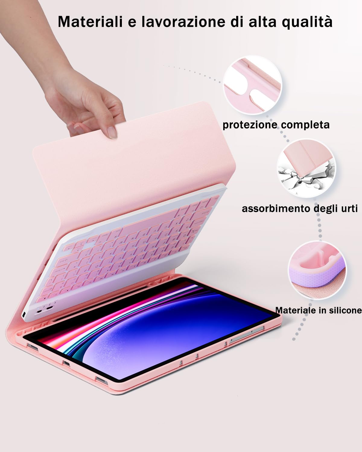 Cover Per Samsung Galaxy Tab S10 Ultra/S9 Ultra/S8 Ultra 14.6 Pollici con Bluetooth Wireless Italiano tastiera (QWERTY) e Mouse Coperchio Protettivo con Scanalatura Portapenna Keyboard Case Rosa