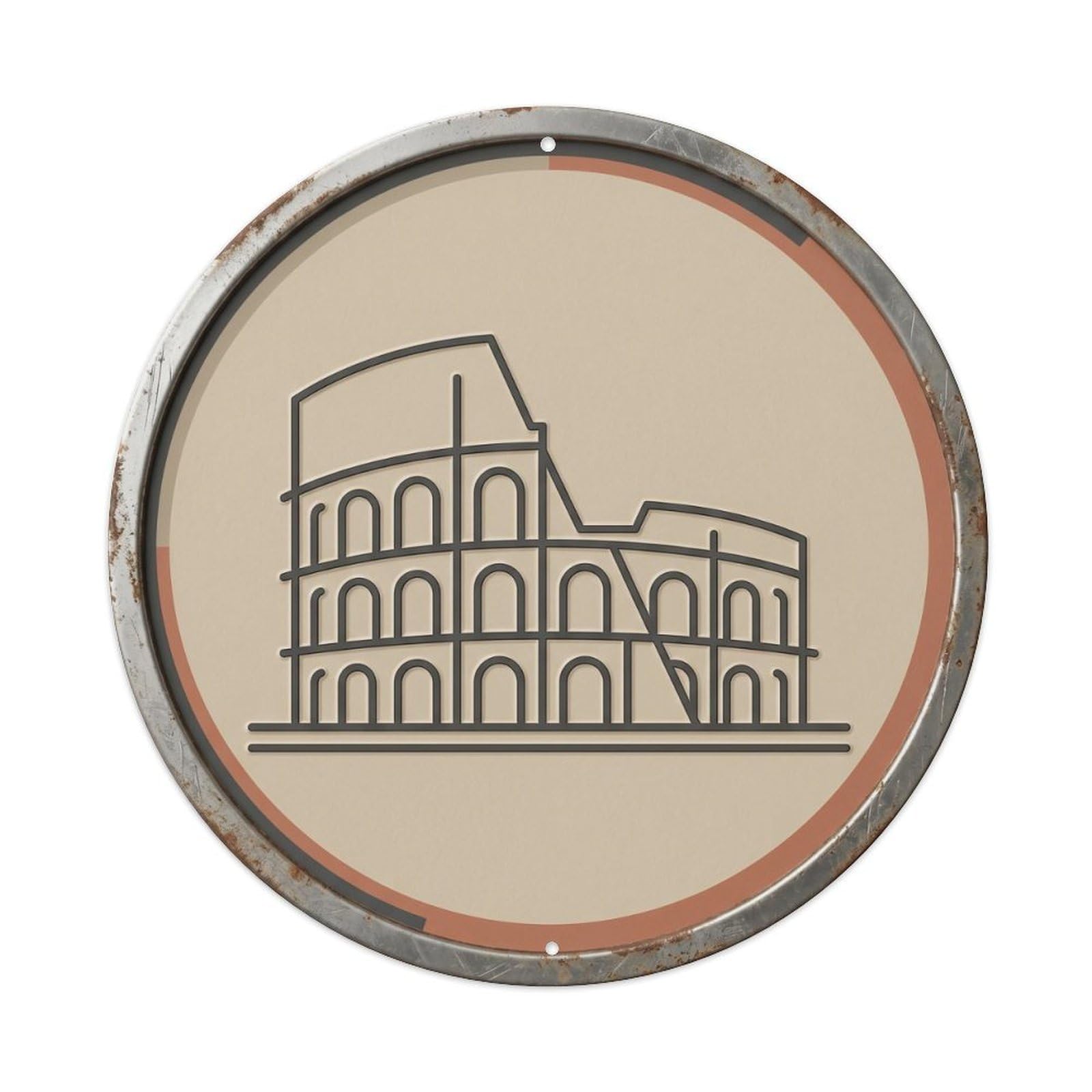 Colosseum Minimal Forum Travel Vintage Metal Tin Sign Plaque Wall Decor for Cafe, Club, Garden Round Metal Poster 8x8Inch