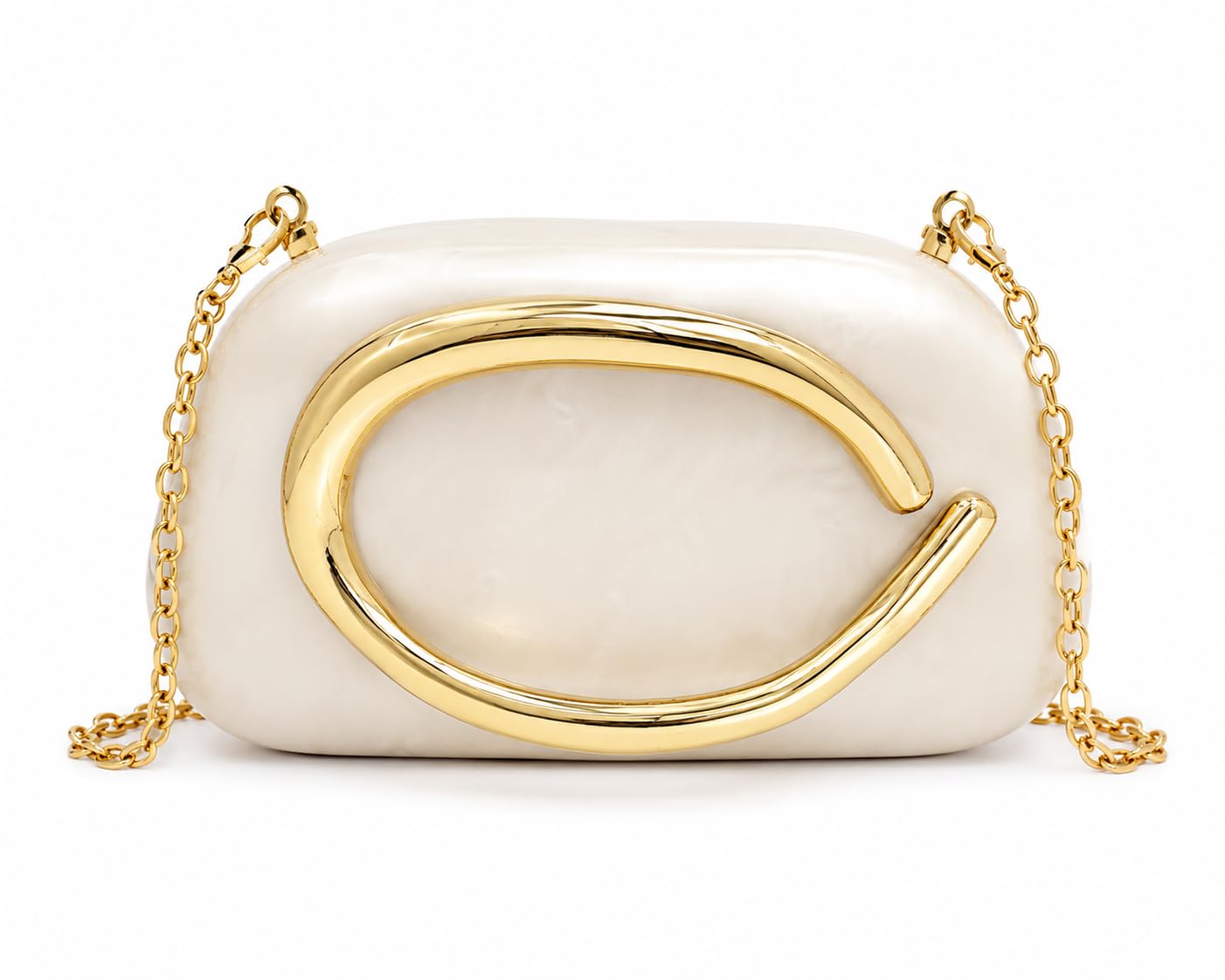 Elegant Ivory Handle Clutch with Golden Metallic Accent & Detachable Chain – Evening Party Purse for Women, Wedding & Cocktail Bag-picture-25