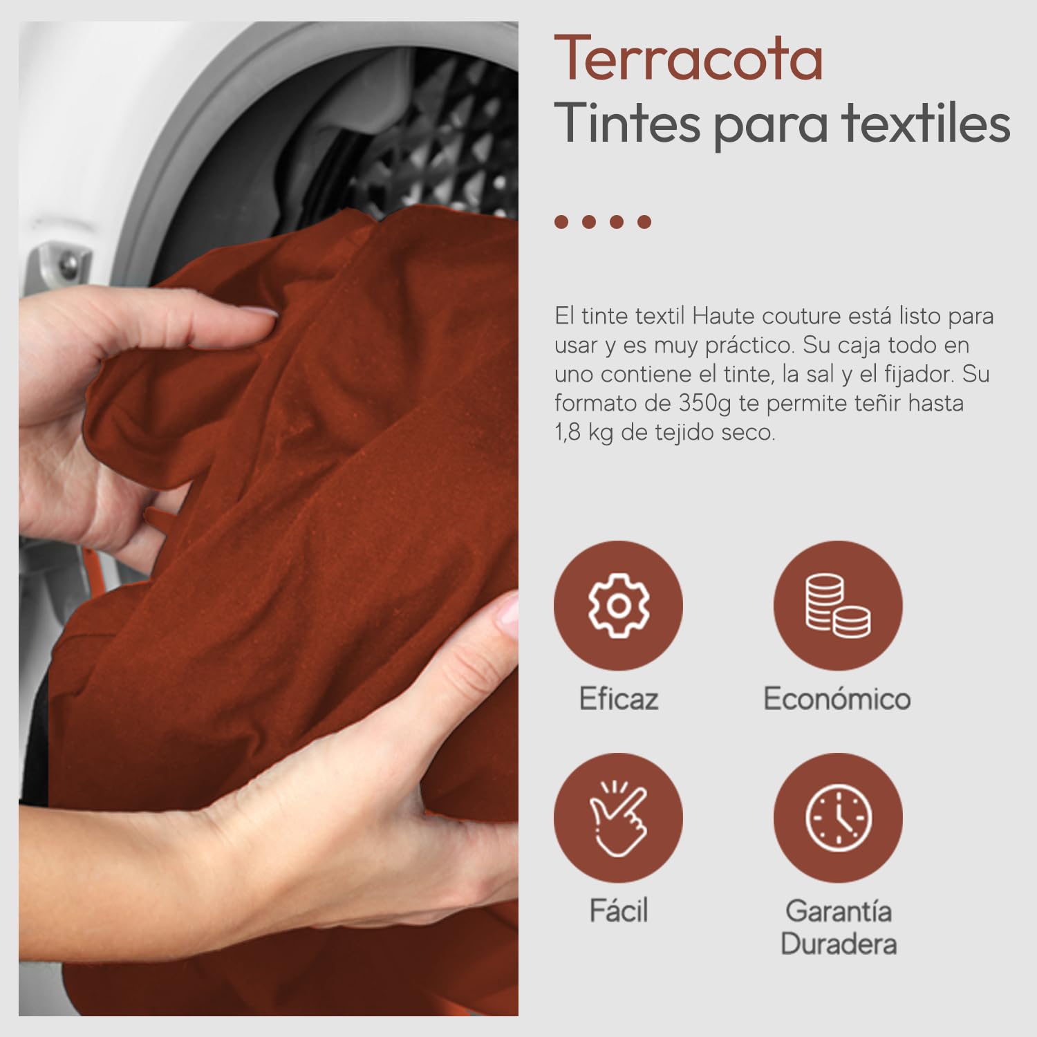 Haute Couture - Tinte para Ropa y Textil Terracota - 3x350g - Tinte Textil Todo en uno - Listo Para Teñir Ropa y Tejidos