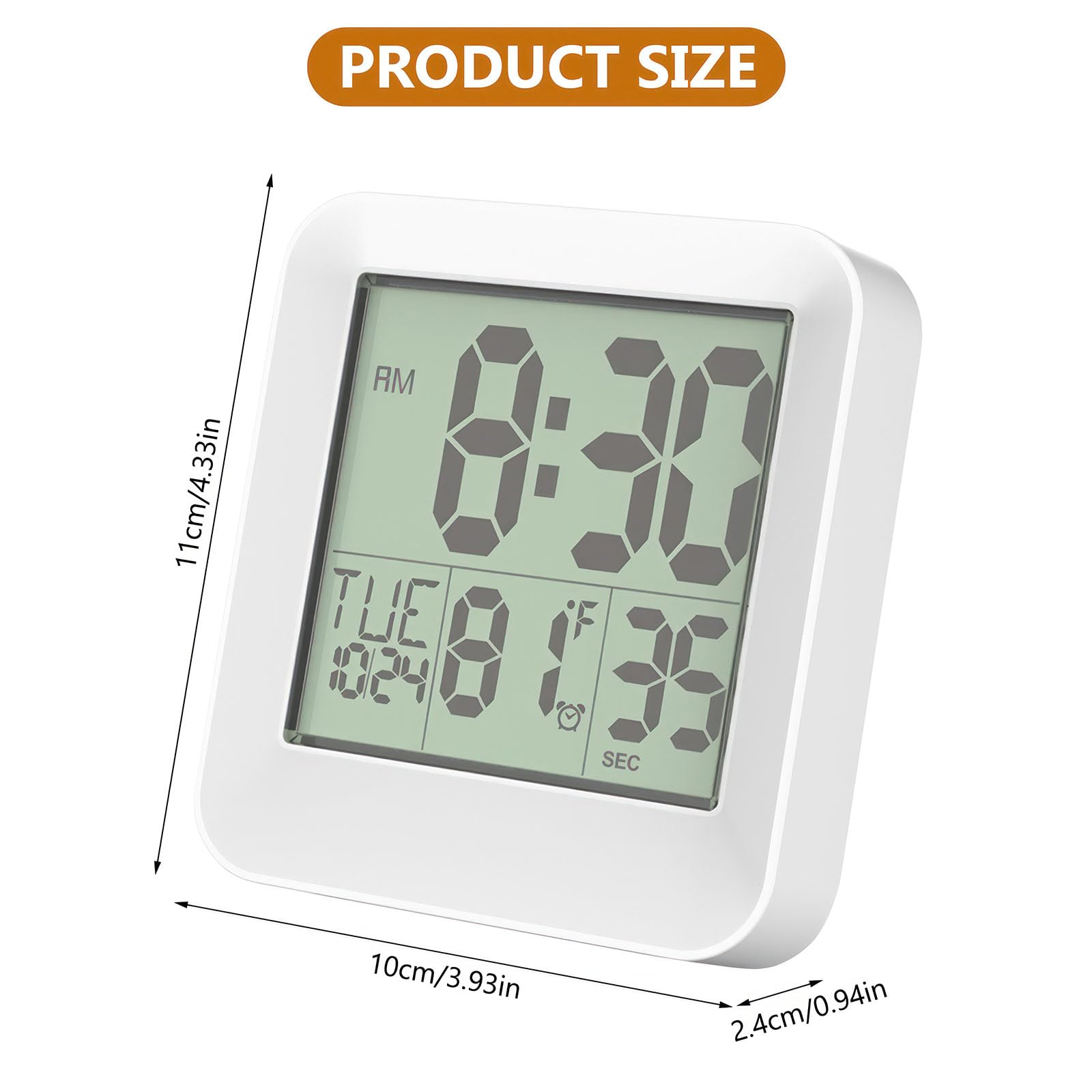 ALLOMN Orologio digitale da bagno, impermeabile, timer con conto alla rovescia, indicatore di temperatura, orologio da bagno, orologio da doccia con ventosa e occhiello di sospensione, supporto per