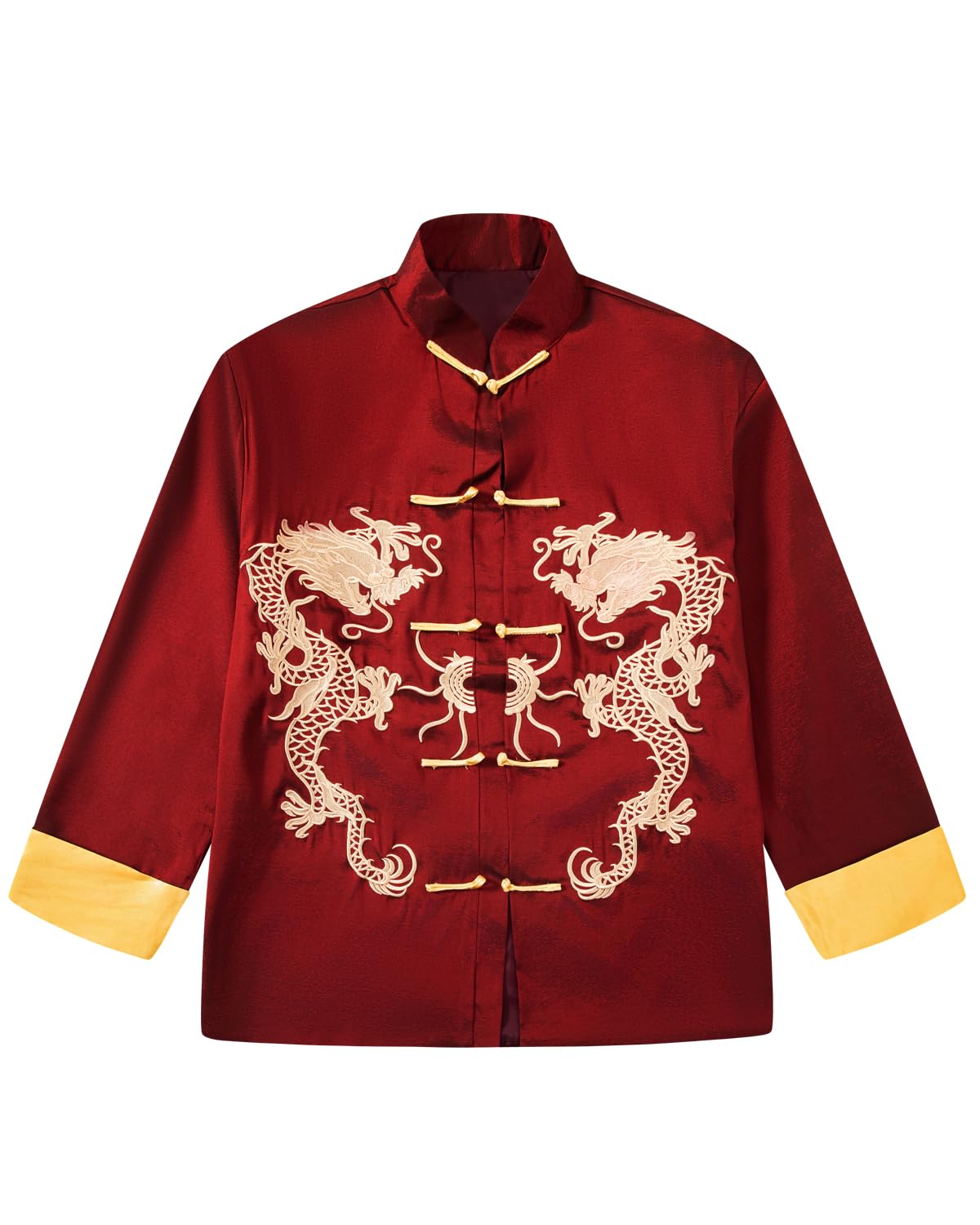 Men Tang Suit Dragon Long Sleeve Shirt Chinese New Year Button Down Shirt for Adult