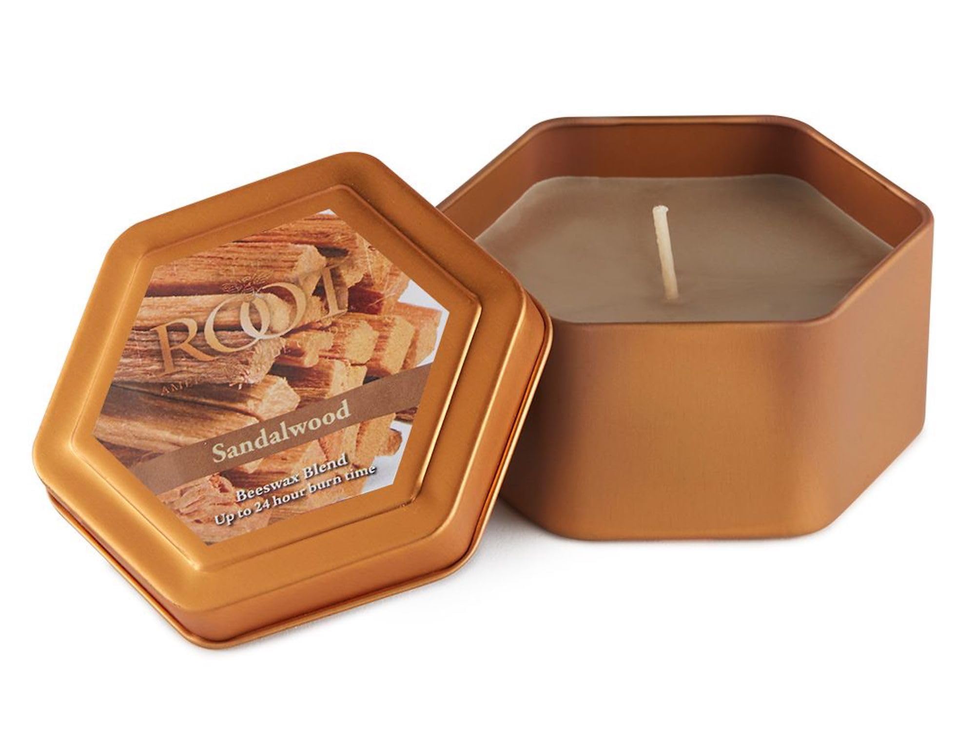 Root Candles Scented Candles in Travel Tin 24-Hour Honeycomb Traveler Handcrafted Beeswax Blend Candle, 4-Ounce, Sandalwood