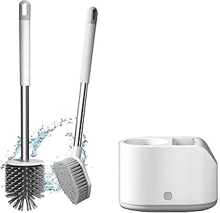 Hlily Conjunto De Suporte E Escova De Banheiro De Silicone Escova De Banheiro E Limpador De Banheiro De Cabo Longo Para Limpeza De Banheiro Branco  