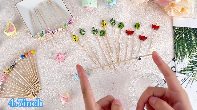 200 Pcs Pink Pearl Cocktail Picks - 4.7" Decorative Bamboo Skewers For Appetizers, Charcuterie, Parties