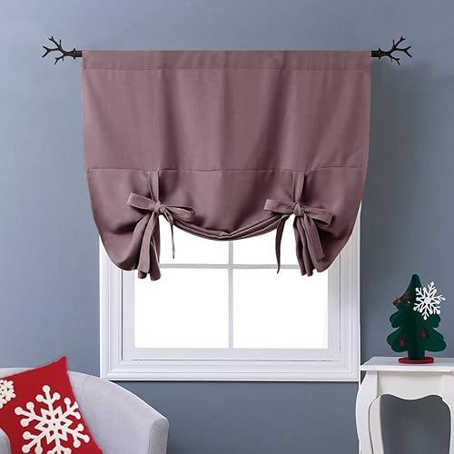 NICETOWN Cortina opaca con amarre Cortina de globo con aislamiento térmico para ventanas pequeñas, cortina ajustable de amarre de cocina (rosa