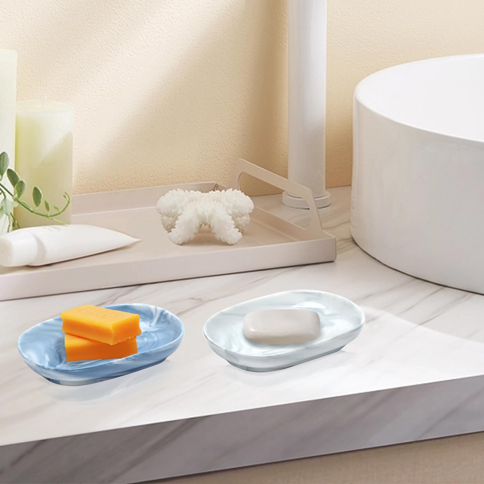 2 sztuki ceramicznej mydelniczki, antypoślizgowy uchwyt na mydło z marmuru, elegancki owalny wzór z antypoślizgowym dnem, pojemnik na mydło, dozownik mydła, podstawka na mydło do umywalki, łazienki