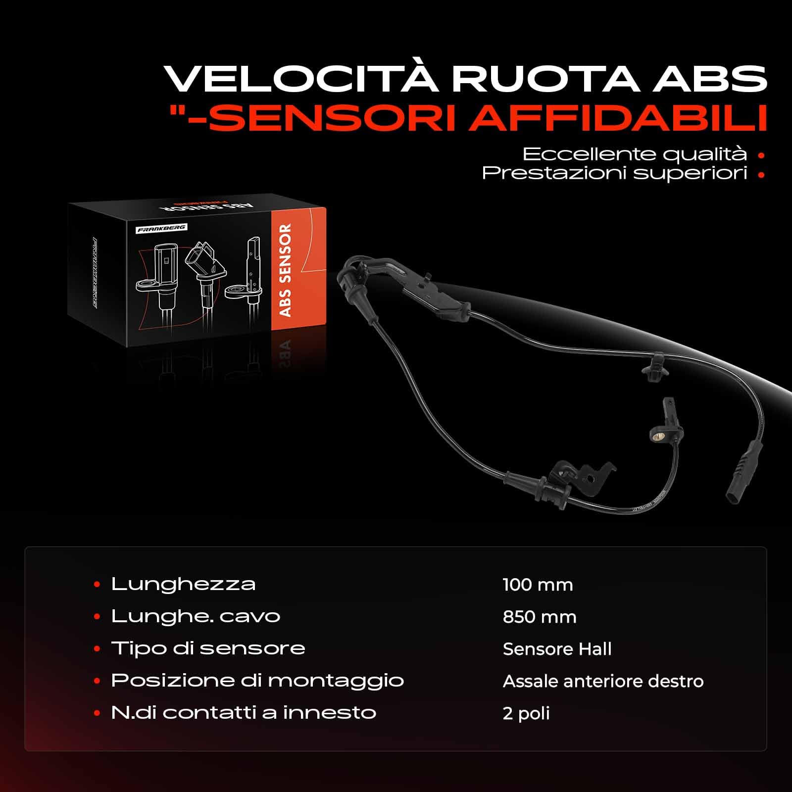 Frankberg Sensore Velocità Ruota ABS Sensore ABS 2-Poli Compatibile con i10 AC3 AI3 1.0 MPi 1.2 MPi 1.0 T-GDi 2019-2025 Replace# 58940K7300