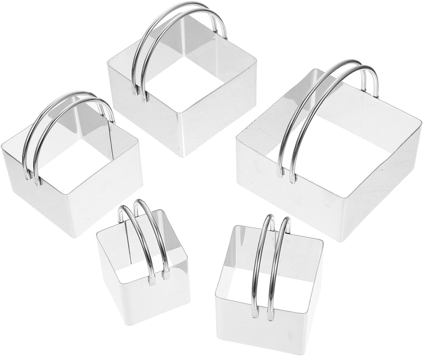 VALICLUD Square Stainless Steel Cookie Cutter Set with Handles, 5pcs Bakery Shaping Mold for Biscuits and Cookie Baking, Professional Dough Cutting Tool for Home and Commercial Use