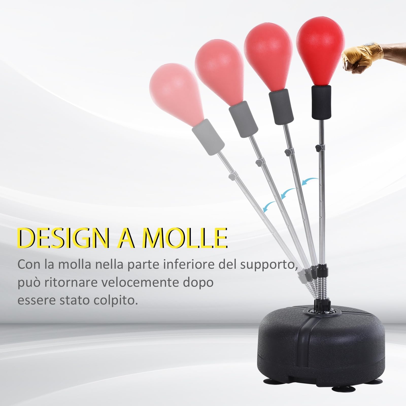 HOMCOM Punching Ball da Terra, Sacco da Boxe da Terra con Base Riempibile, Ventose e Guantoni, Altezza Regolabile 4 Livelli da 136-154 cm, Speed Bag per Home Gym Casa e Palestra