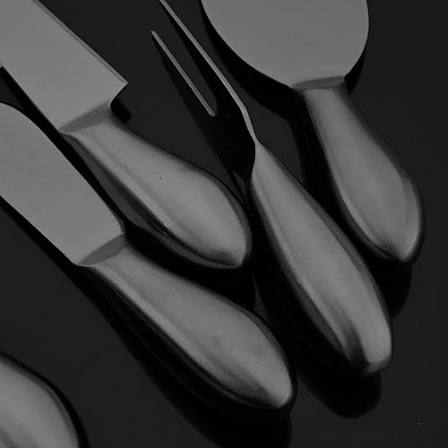 Miniatura 7 de JASHII Juego de 6 cuchillos de queso de acero inoxidable 304 negro mate para rebanar, cortar y untar, mini tenedores de queso, cuchillos de