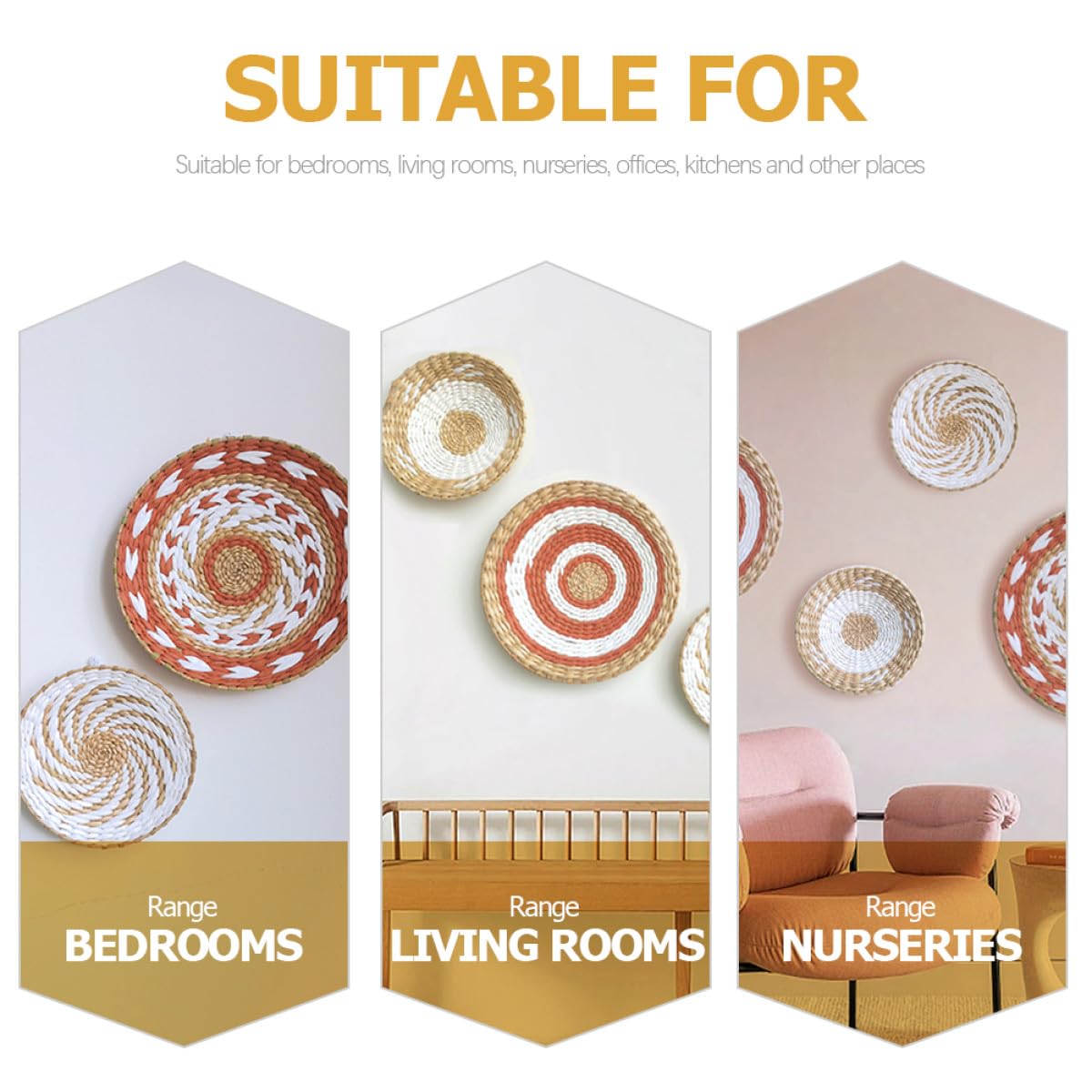 Decoración de Pared Redonda Bohemia Hecha a Mano en Paja Trenzada, Juego de 4 Piezas para Dormitorios y Celebraciones Obsequios, Resistente al Desvanecimiento