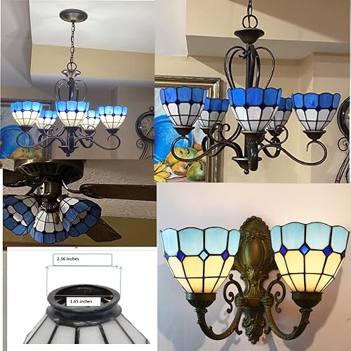 HUIMEIJU Pantalla de cristal individual 2PCS conjunto de lámpara de ventilador de vidrio azul, lámpara de pared, lámpara de repuesto de lámpara de 6